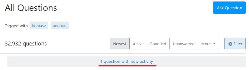 "1 question with new activity" notification