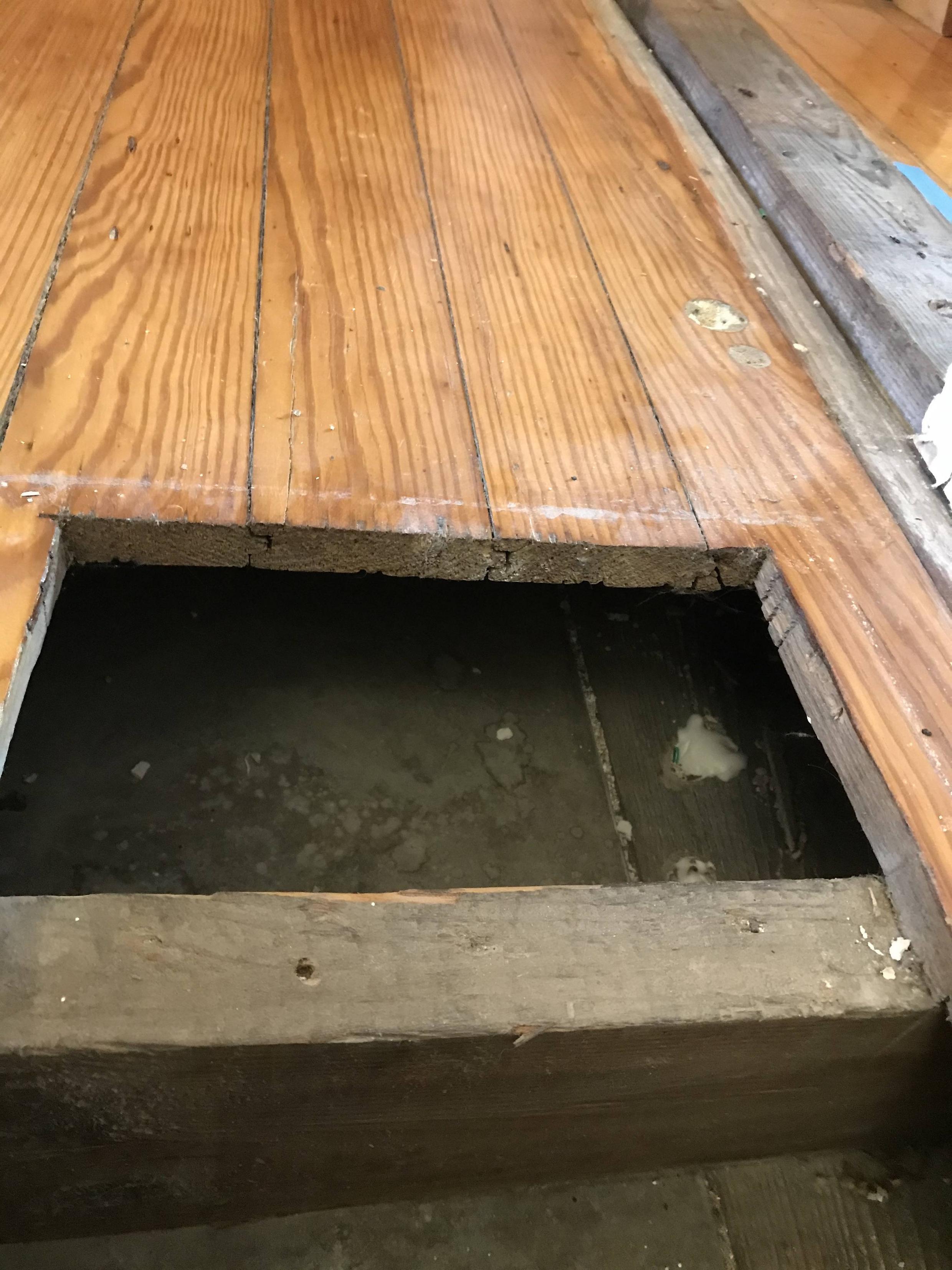 floor cut away to create HVAC return vent