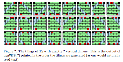 Output of cat algorithm generating tilings.  This is genVH(8,7), for <span class=