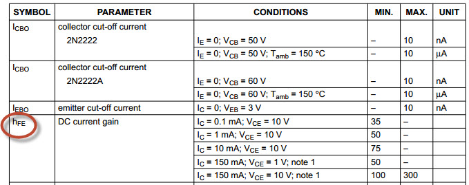 _multiple_ hFE values in a datasheet