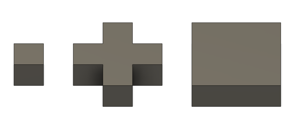 3 different voxel representations of the same cylinder of 50 unit radius using 50 unit wide cells