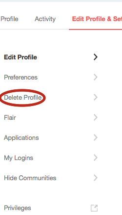 profile with delete option present