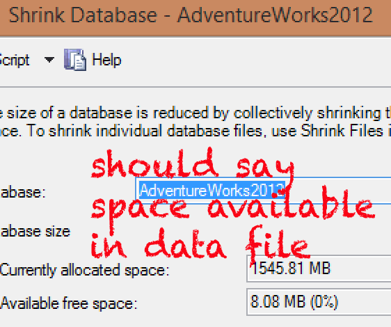 Database shrink dialog after updateusage