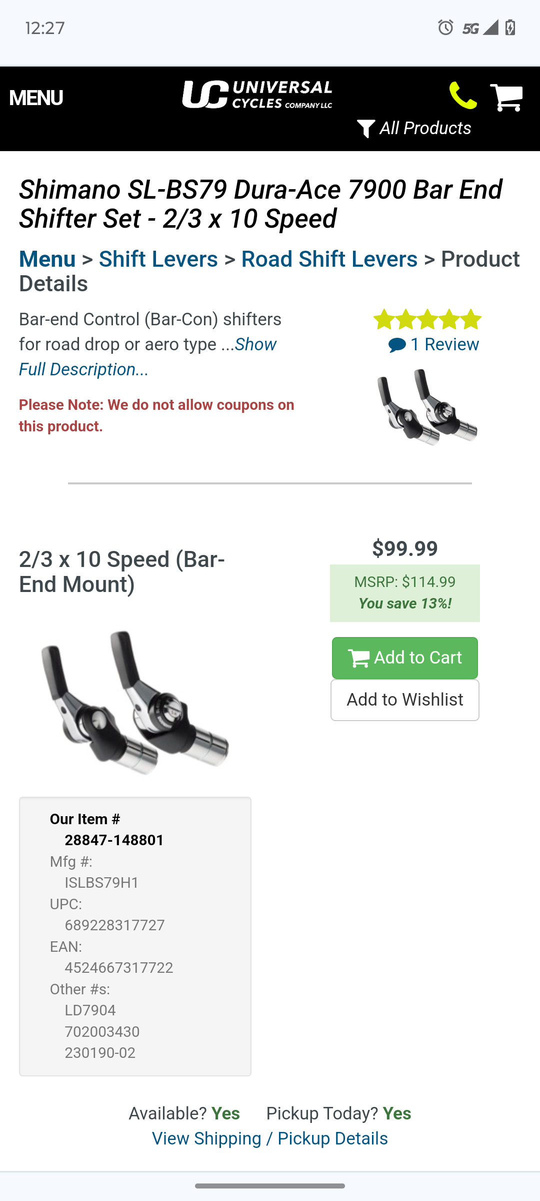 Shimano bar end shifters