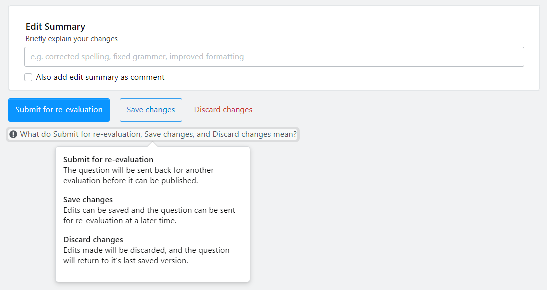 save changes/submit for reeval/cancel