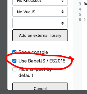 Stack Snippet BabelJS checkbox