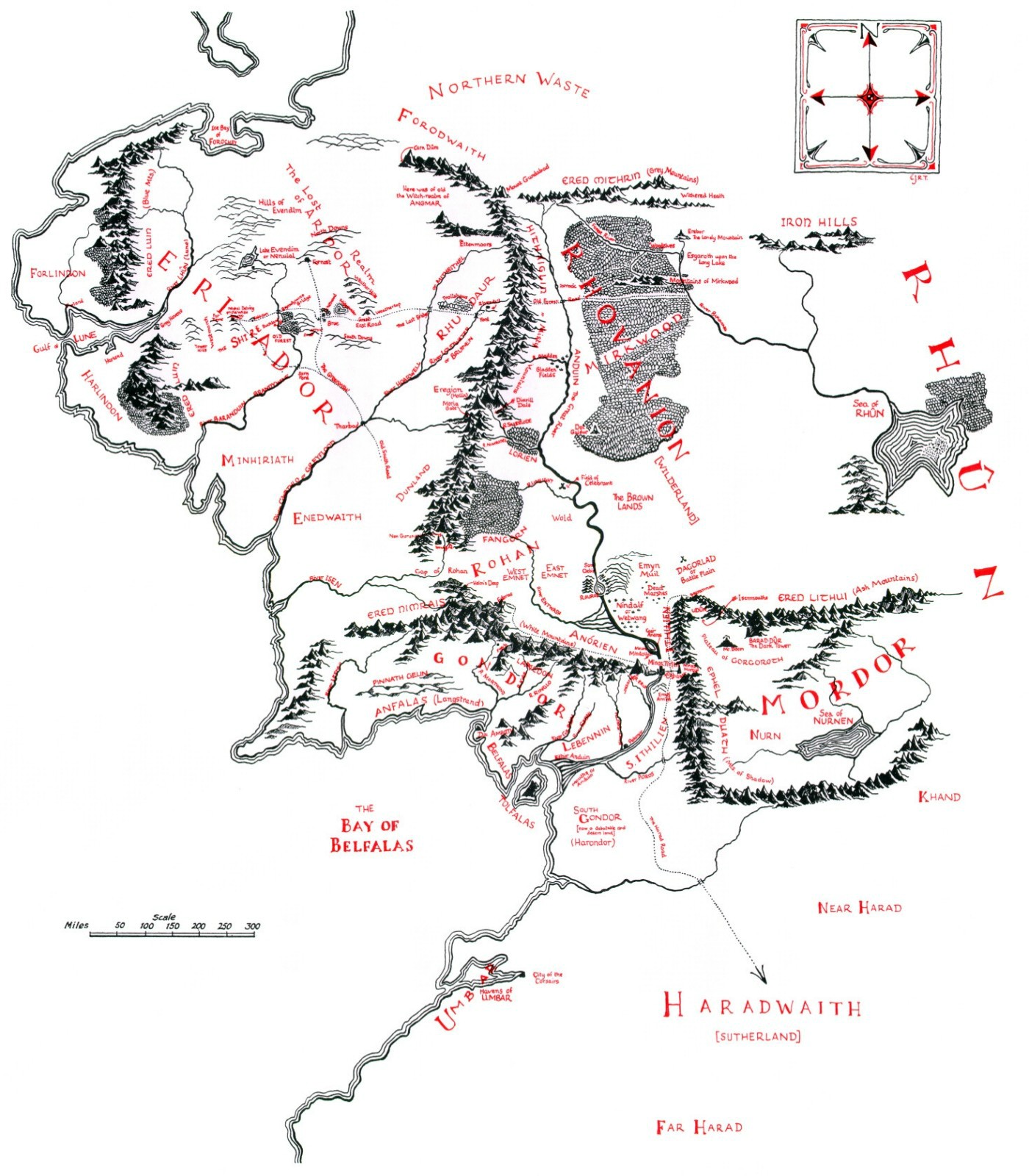 Map of Middle-earth in the Third Age as it was seen in the Lord of the Rings