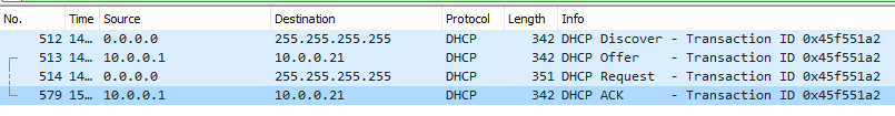 Wireshark trace from my PC when it was assigned an IP from DHCP server.