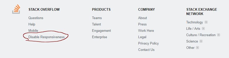 Disable responsiveness link below Mobile