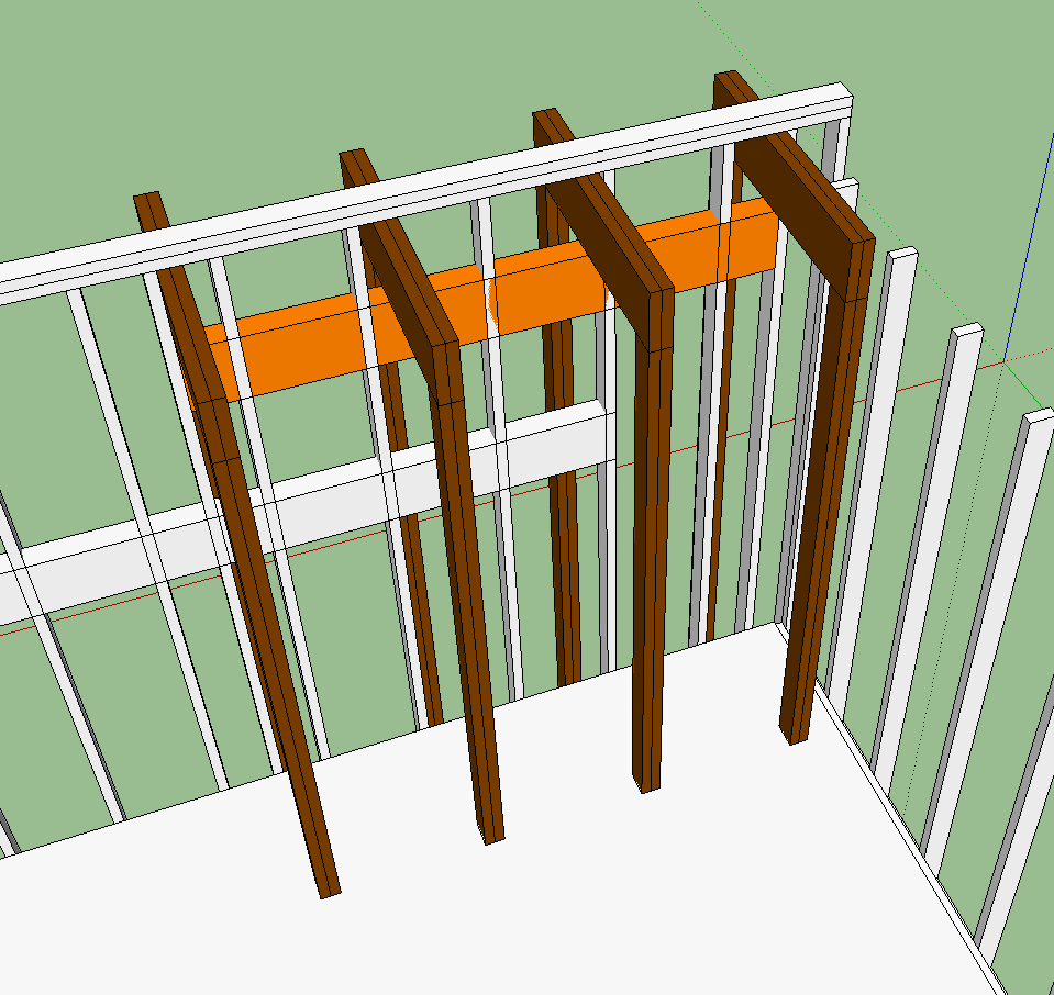 Potential solution with temporary supports in brown.