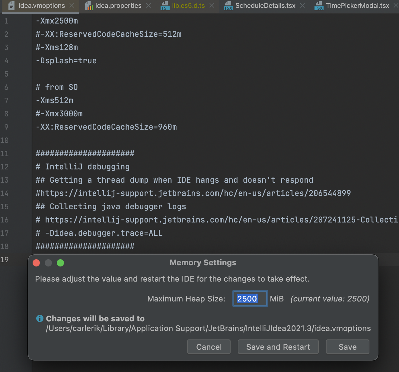 IntelliJ heap settings