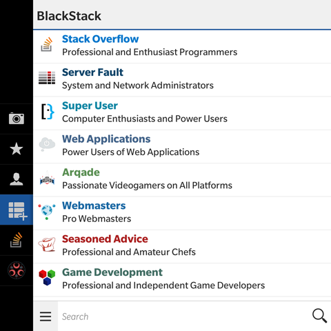 Screenshot of BlackStack's hompage with tab menu open.