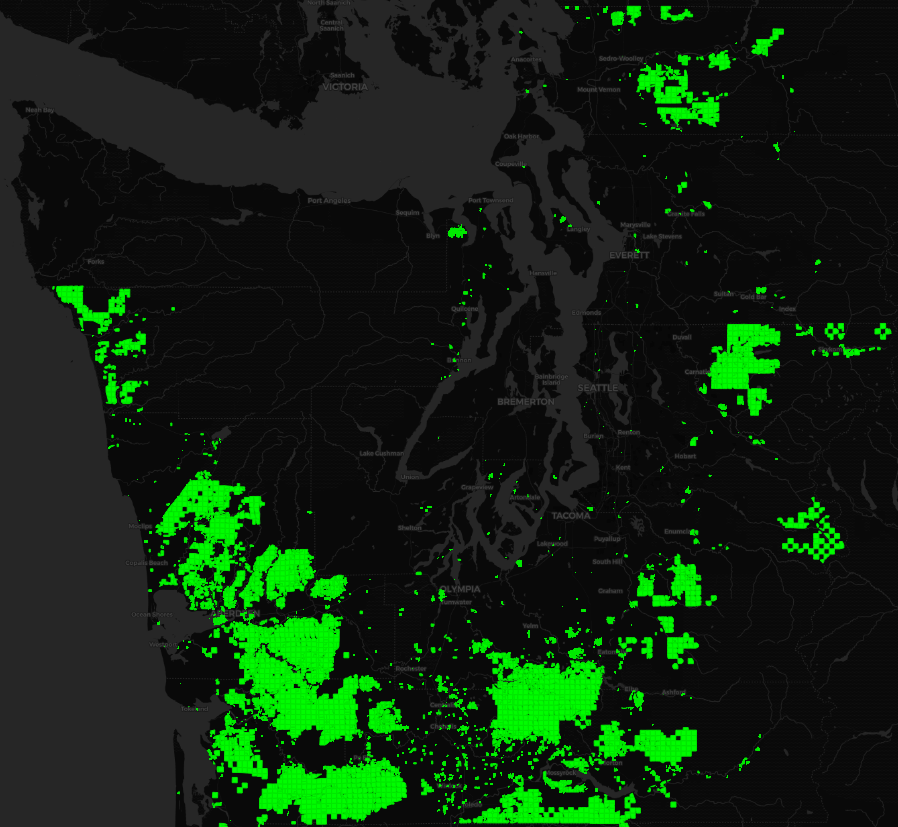 map of timber industry lands in Salish Sea region