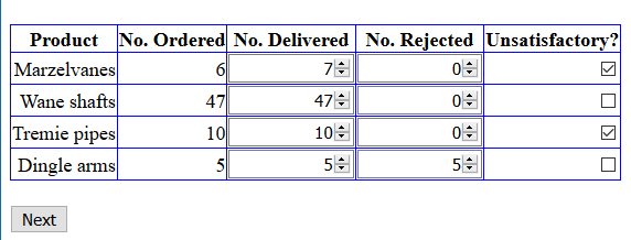 tabular input form