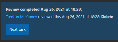 LA review completed with a single "Delete" action