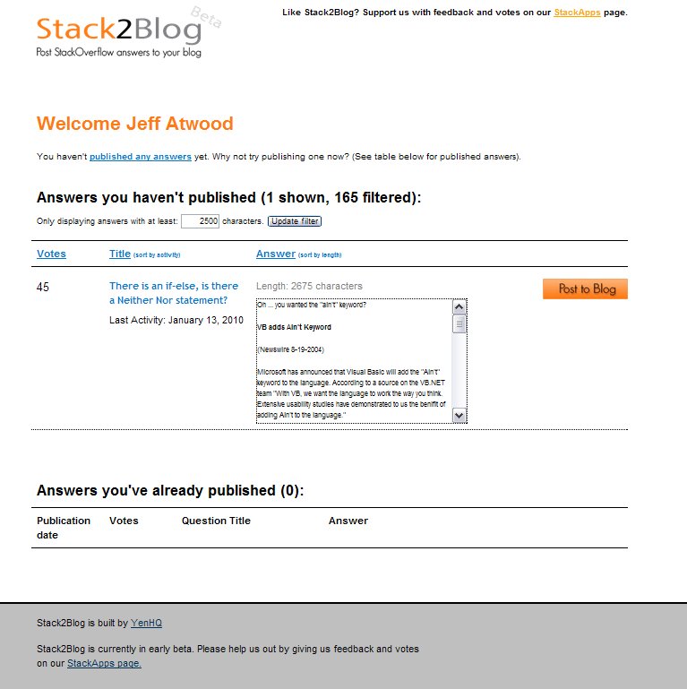 Stack2Blog - Screenshot