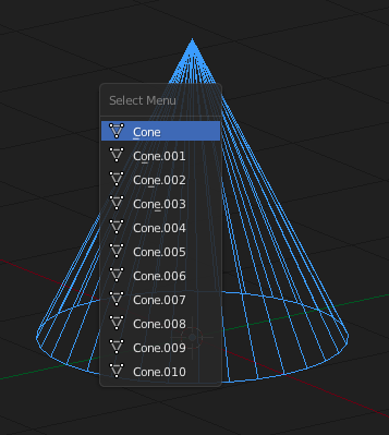 Multiple overlapping objects. One can be selected using Alt-RClick.