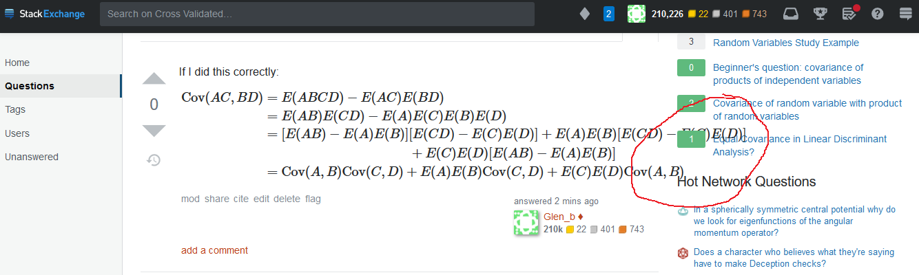 How the new layout looks on a wide math post