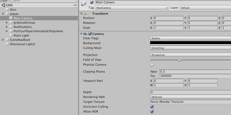 Scene panel camera settings