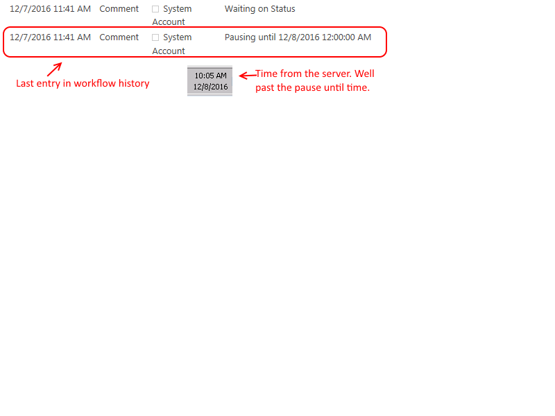 Image showing workflow history and system time