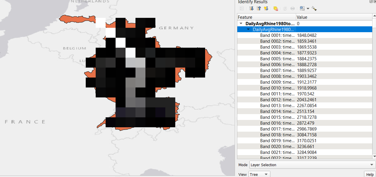 GeoTIFF of 10 years of daily average data, identifier showing the bands in one grid cell