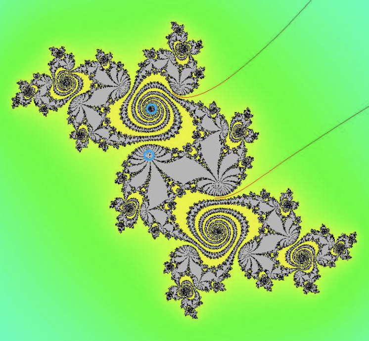 Non-locally-connected Julia set, looks like many very tight spirals