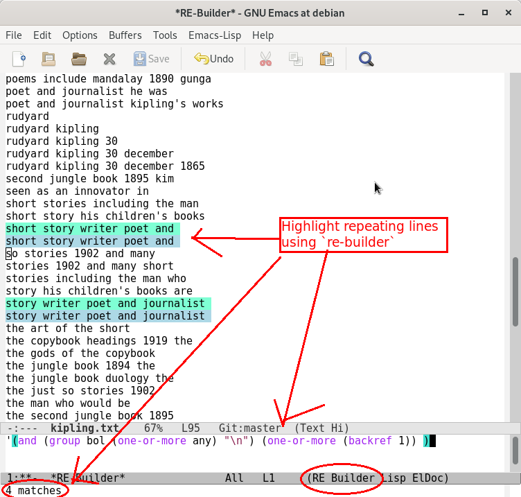 Highlight repeating lines with re-builder