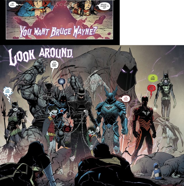 Dark Nights: Metal #2 panels featuring the scene described above