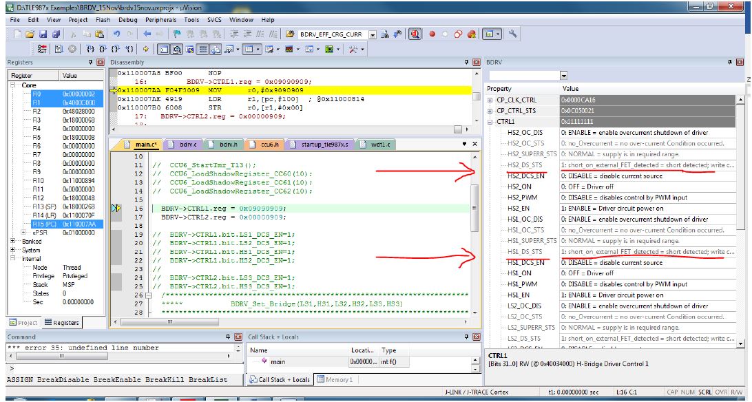 (In this picture two MOSFETs are shown as HS2_DS_STS & HS1_DS_STS as 1(short). Similarly remaining four MOSFETs also show Drain-Source status(xx_DS_STS=1) short). 