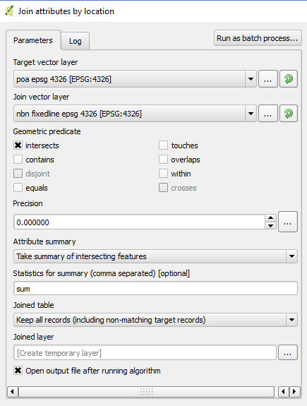 Settings for intersect.