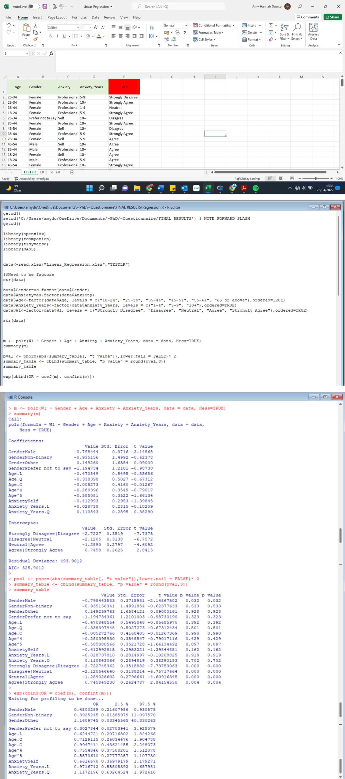 Data, R code and Output