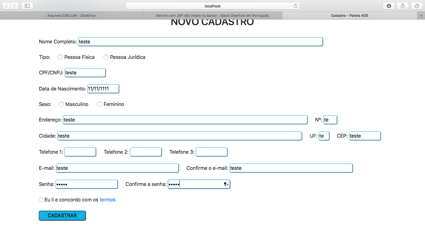 formulario teste