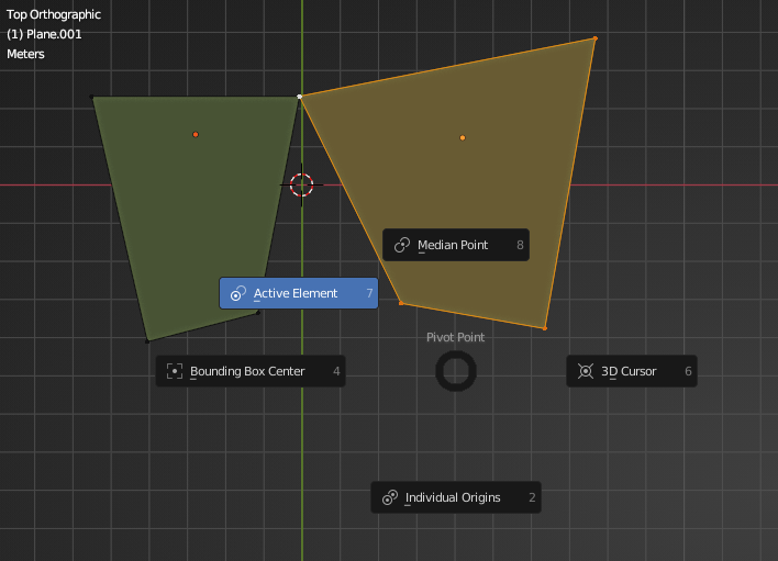 edit mode, selected vert, pivot point pie