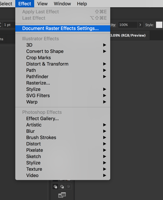 Effect > Document Raster Effect Settings...