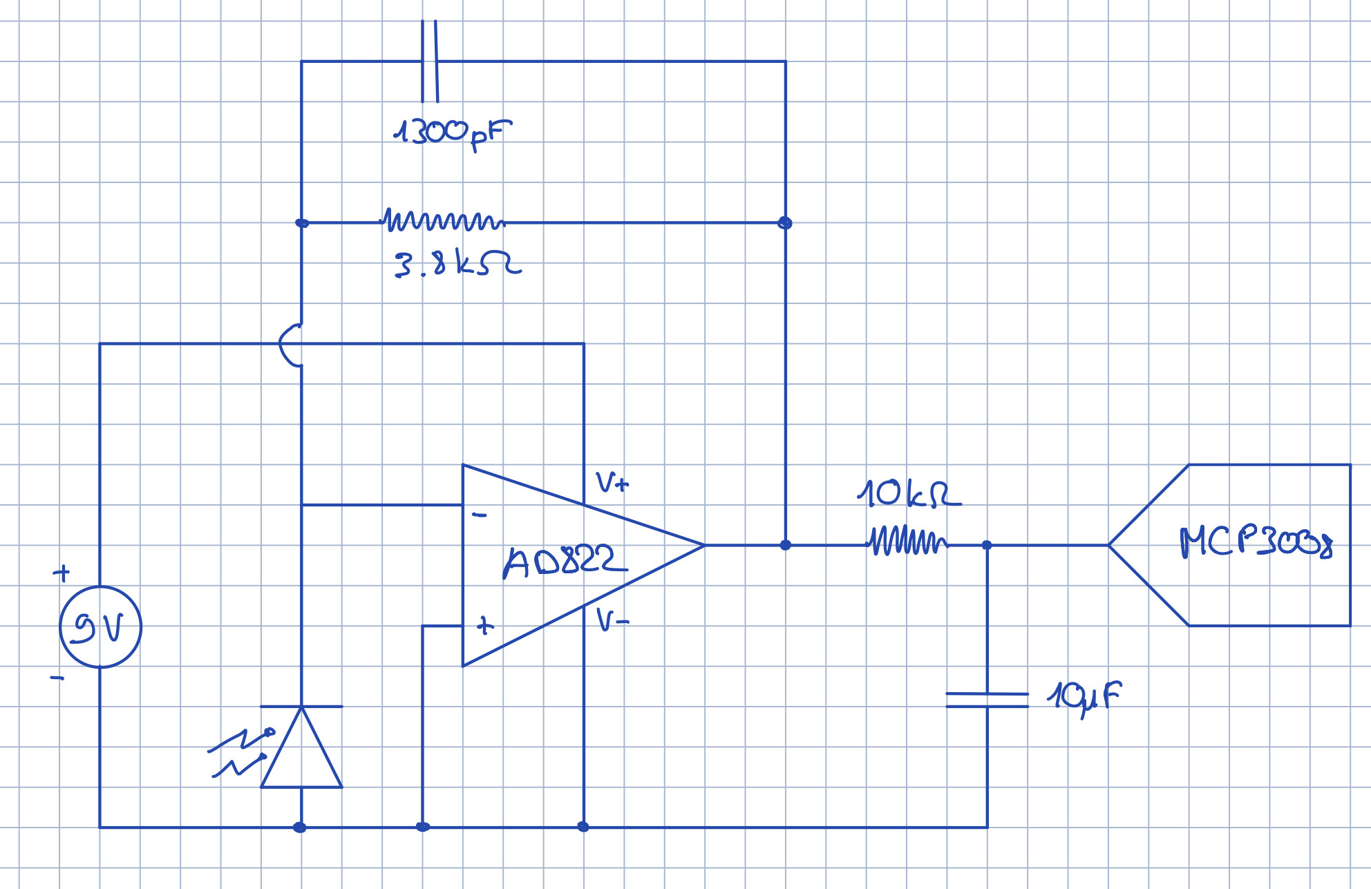 Wiring of the OpAmp to ADC