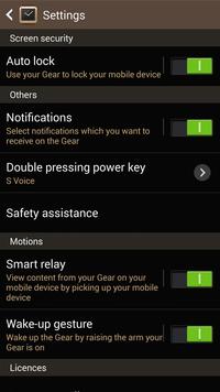 Screen shot from Note 3 showing: Gear Manager > Settings > Auto lock turned on