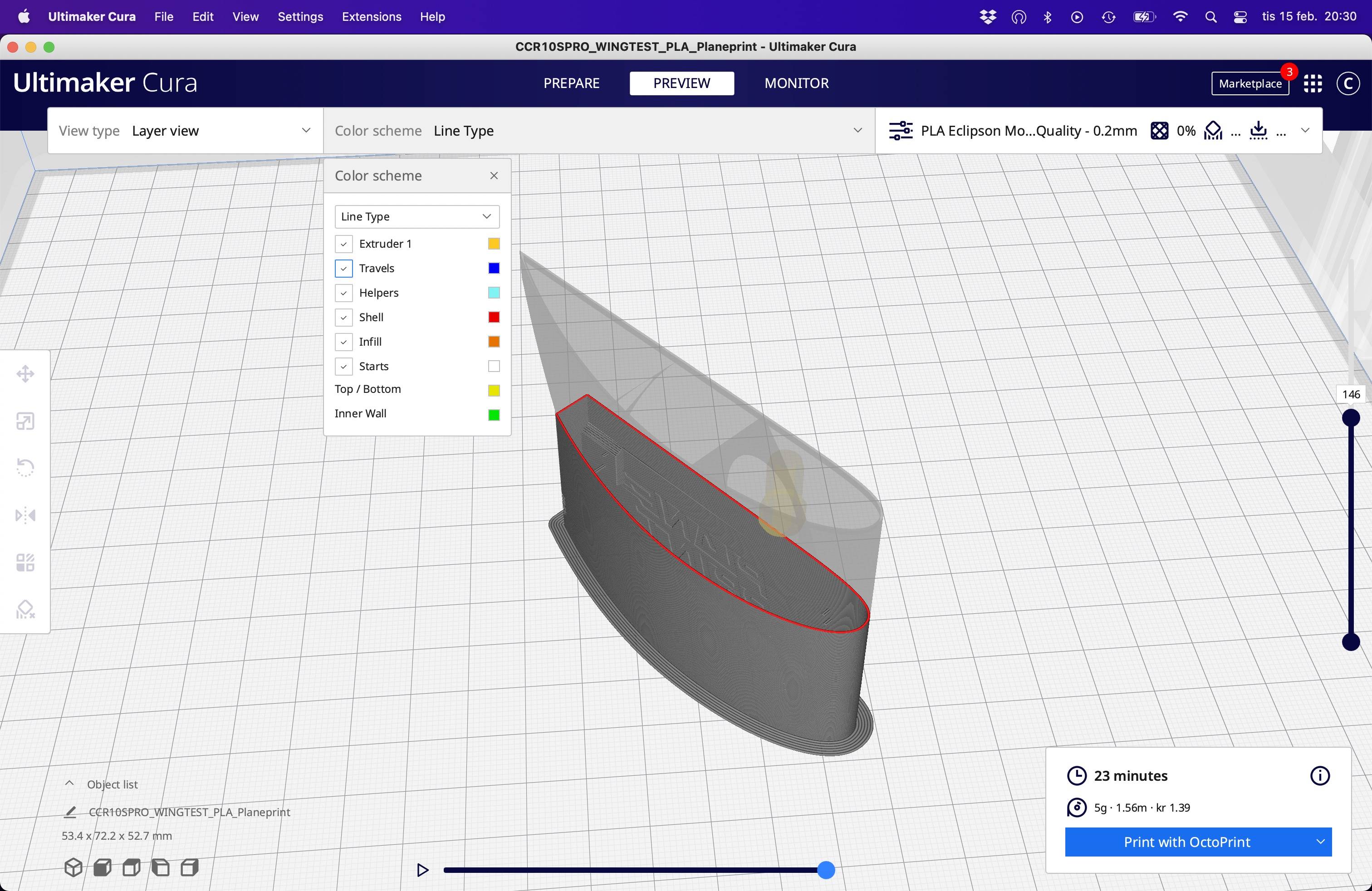 Screenshot of the rendered model in Cura