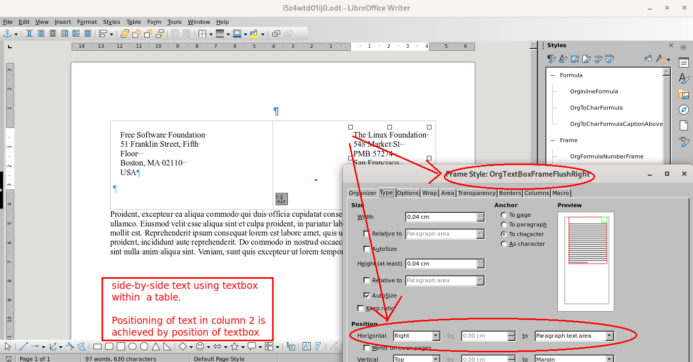 Side by Side text using Textbox in a Table