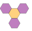 Three face up hexagons adjacent to a face down hexagon