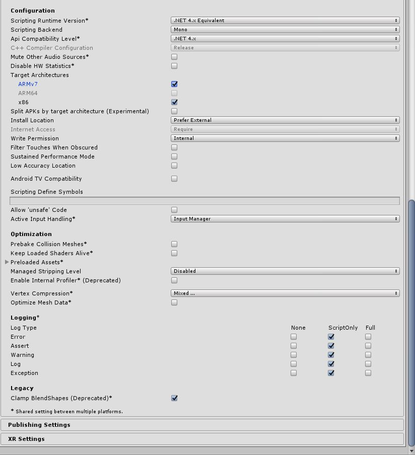 Scripting Settings inspector