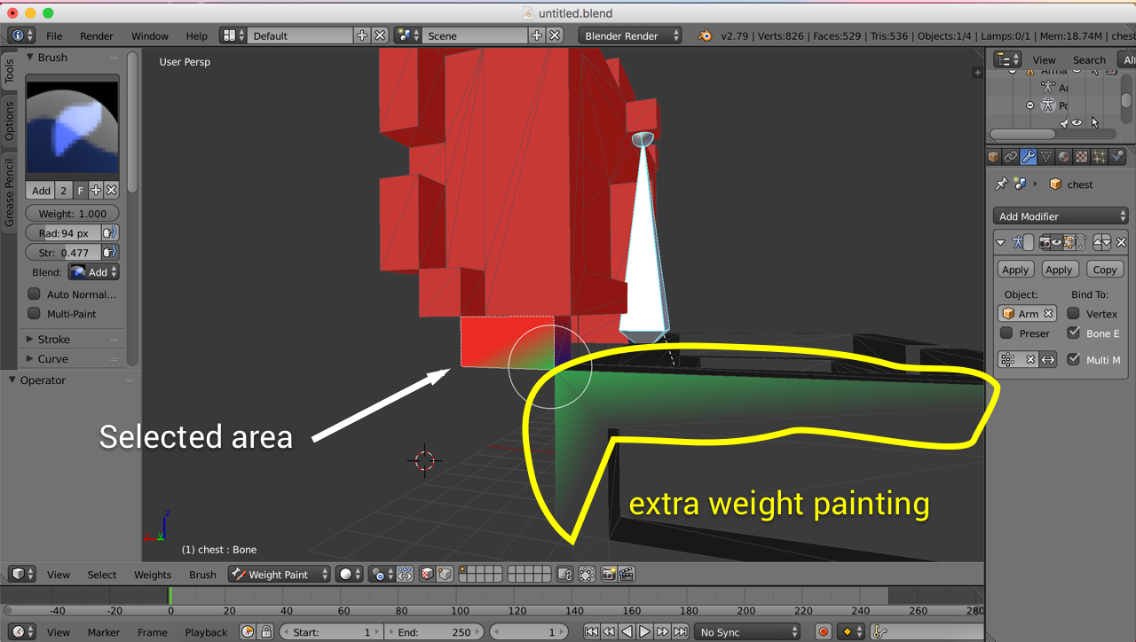 weight painting mode showing the issue