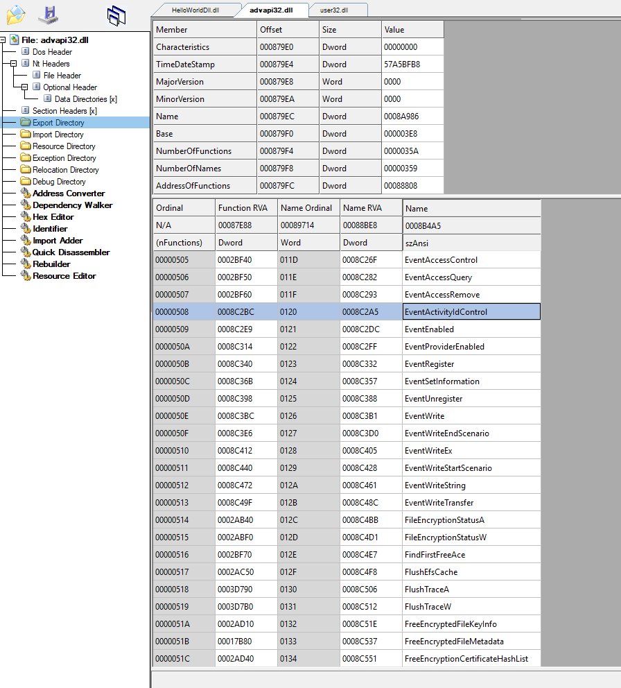 advapi32.dll exports the correct functions for the api