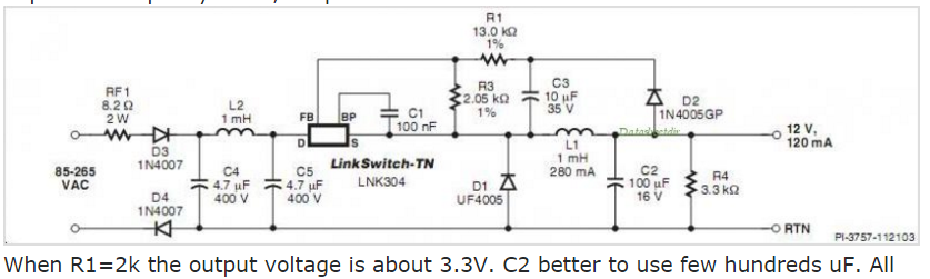 When R1=2k the output voltage is about 3.3V. 