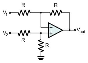 Op-amp differential amplifier with inverting amplification