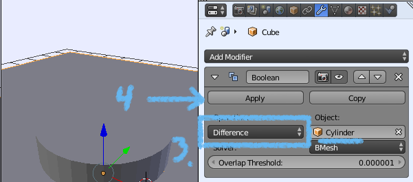 Set to difference and select object