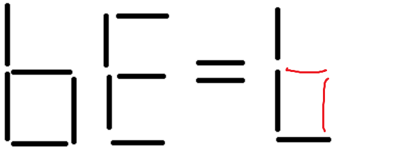 The equation 17 = 39 in matchsticks, flipped upside down. The sticks from the 1 in 17 have been moved to turn the upside-down 7 into the letter b. The upside-down 39 reads as the letters b and e.