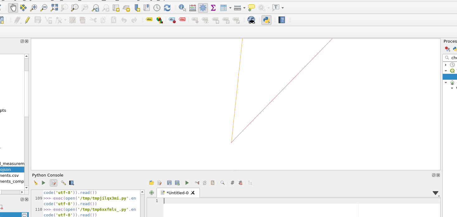 A picture of qgis showing two lines