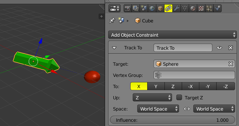 constraint panel in properties area