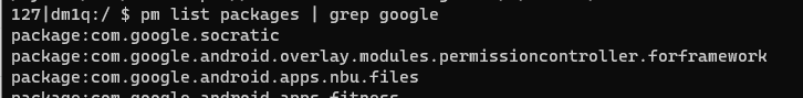 pm list packages | grep google