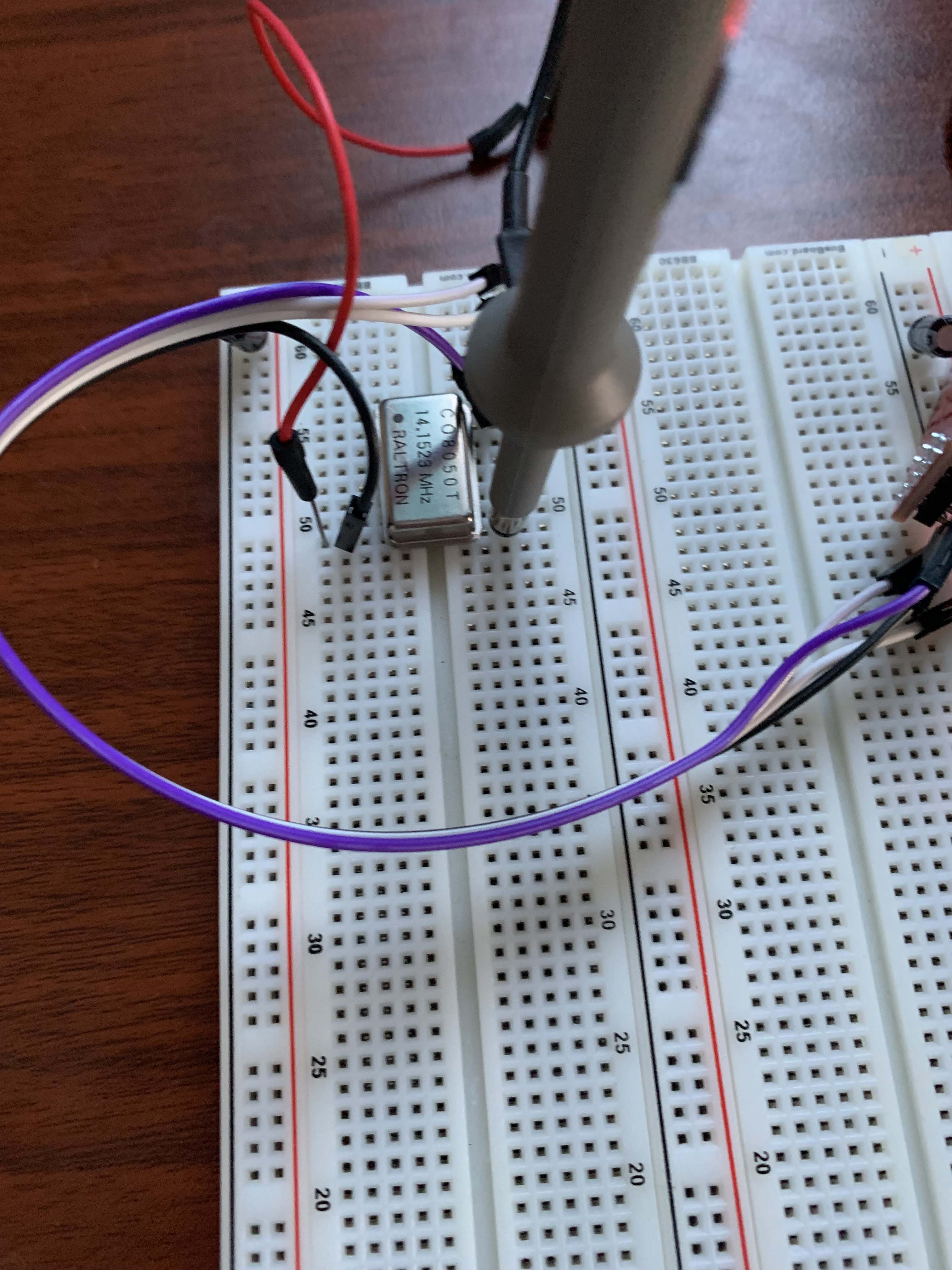 crystal circuit on breadboard.